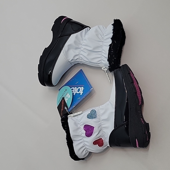 TOTES Waterproof fur lined winter boots white with hearts toddler girls - Picture 2 of 14